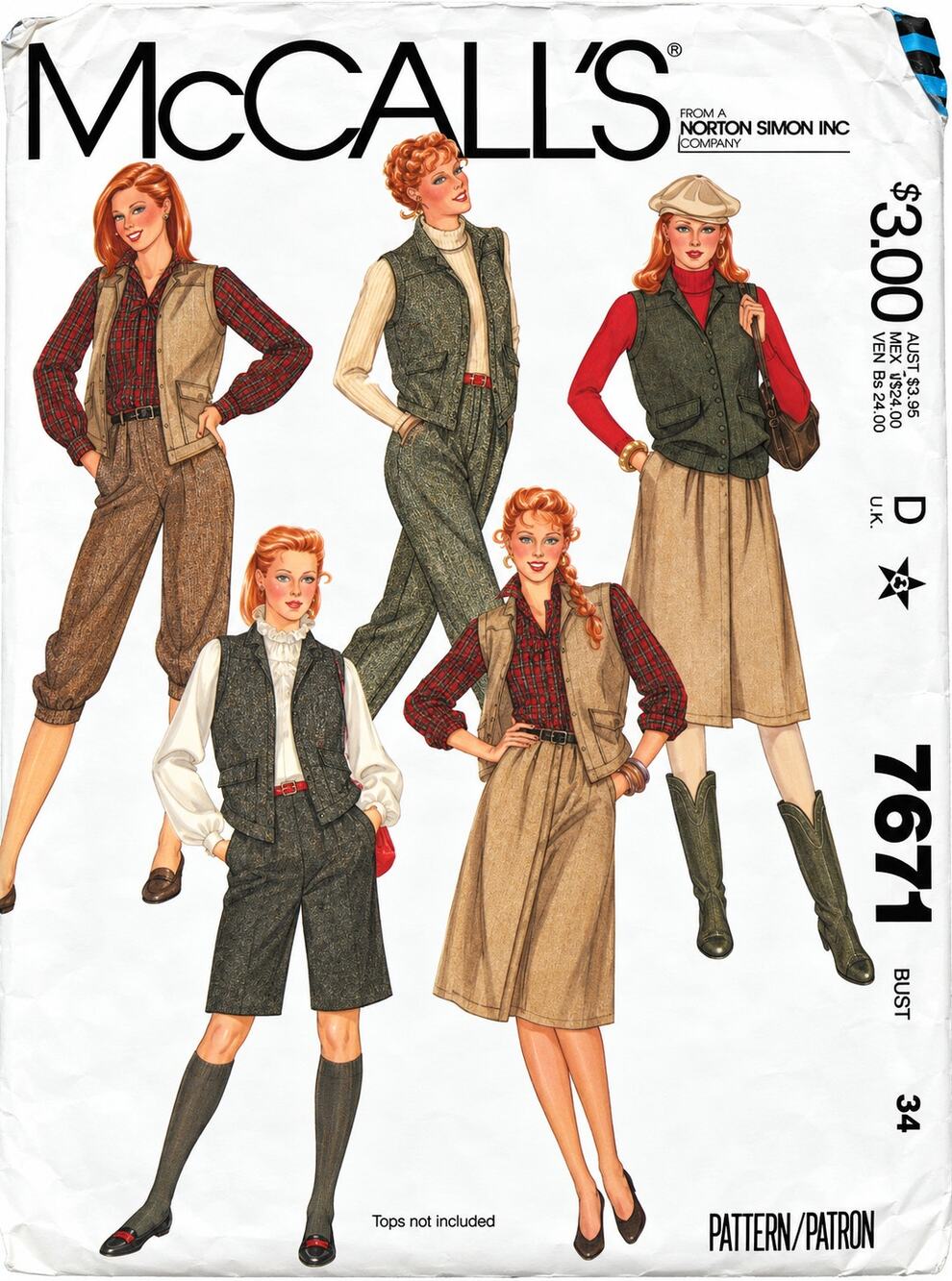 McCall's #7671 Skirt Vest Pants Knickers Vest Shorts Belt Sz 12 - UNCUT